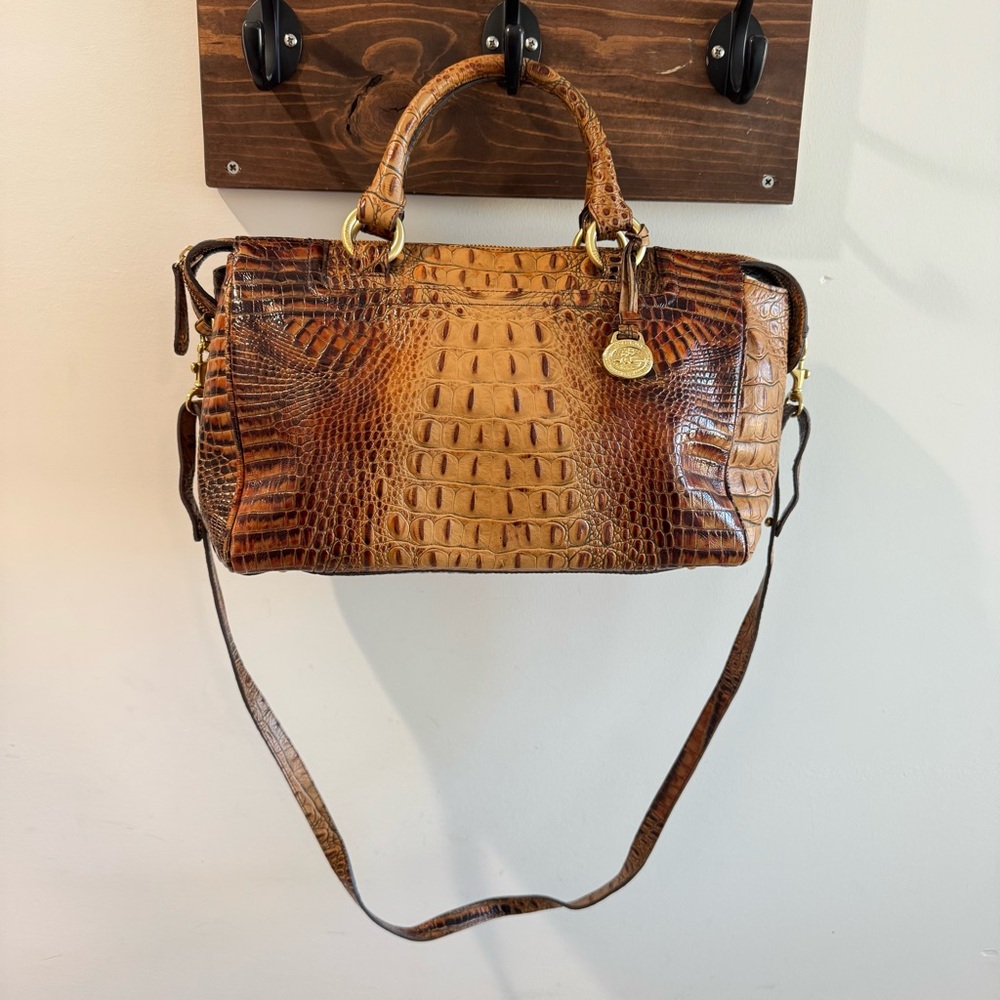 Brahmin Croc Embossed Leather Satchel Bag in‎ Toasted Pecan Melbourne